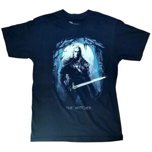 The Witcher Geralt Sword Graphic T Shirt Men's Size Medium Black Short Sleeve
